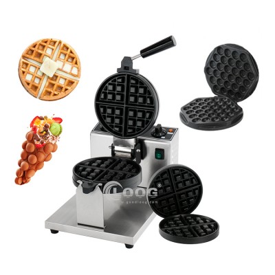 Goodloog Professional Rotating Belgium Waffle Maker Kitchen Changeable Plate Commercial Waffle Making Machine