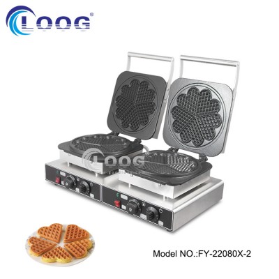 Professional Food Machine Supplier Double Heart Waffle Maker Electric Waffle Cast Iron Belgian Commercial Waffle Machine Price